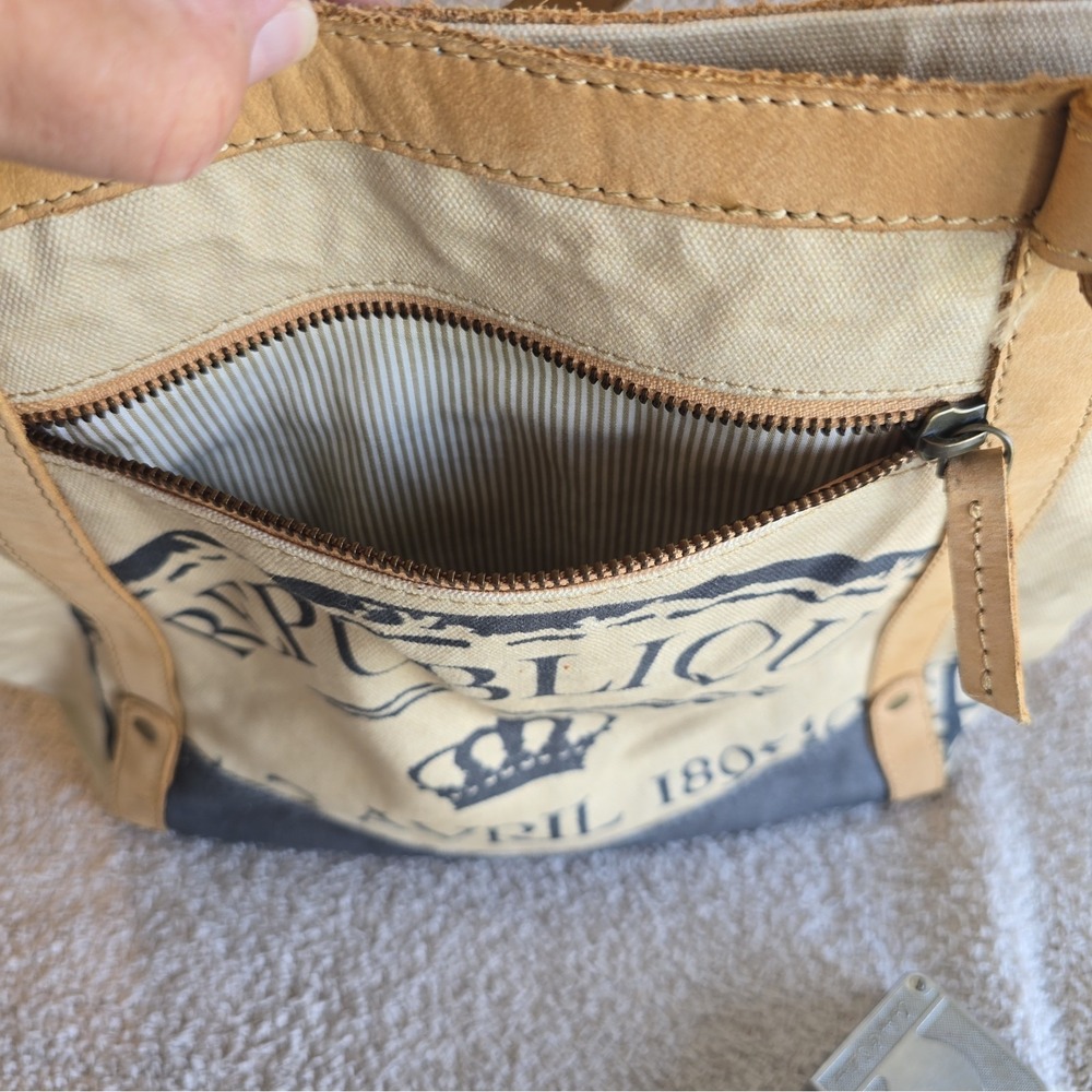 Le Papillon Upcycled Canvas And Leather Shoulder Bag Purse Tote French Detail - Picture 14 of 14